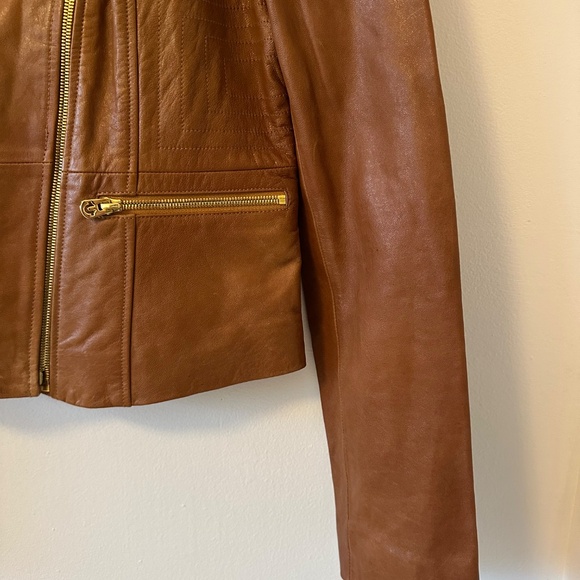 True Religion 100% Leather Moto Jacket in Cognac | Size Medium - Picture 3 of 13